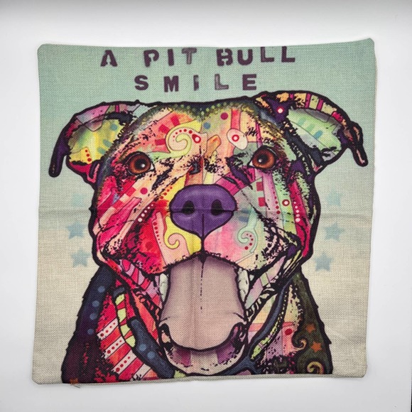 None Other - Pit Bull Throw Pillow COVER "A Pit Bull Smile" 17" x 17"